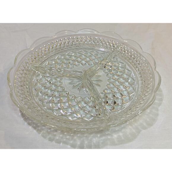 Anchor Hocking Divided Relish Dish Wexford Glass 9" Dish Plate 3 Sections Tray - Picture 6 of 6